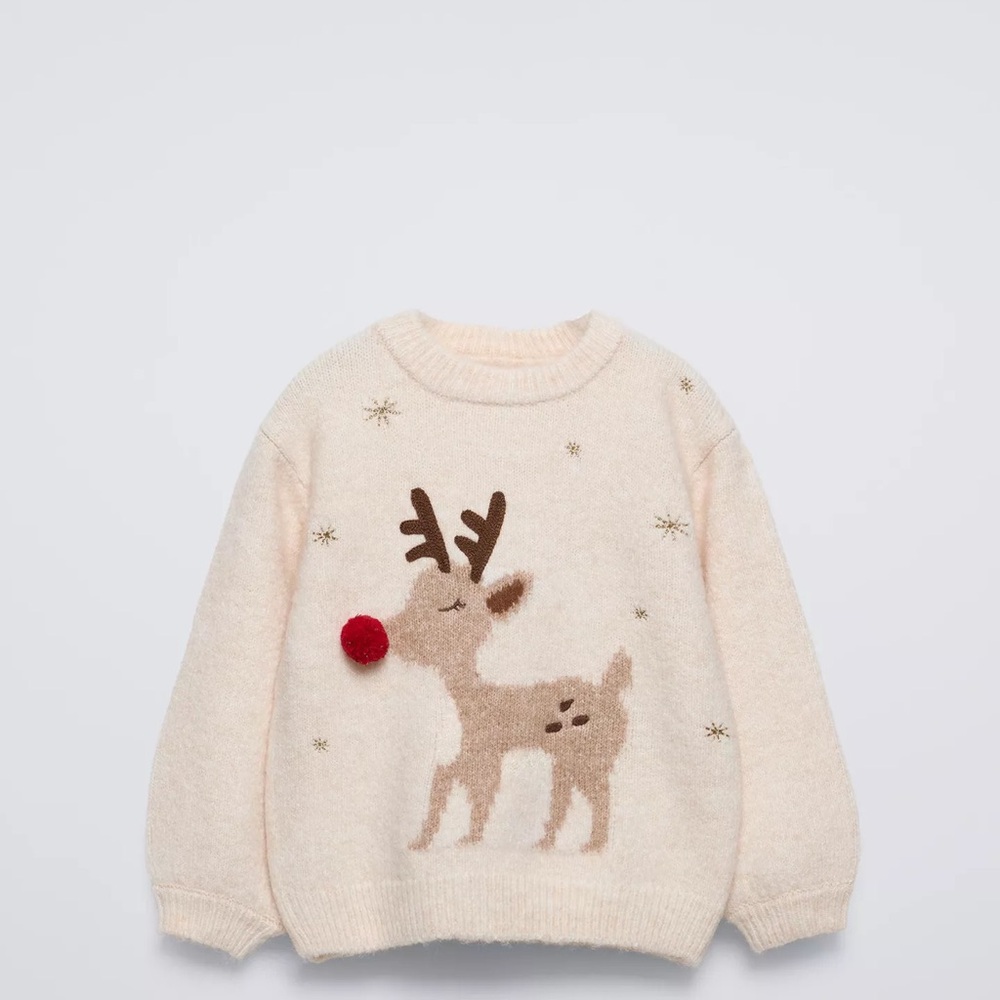 Zara Cream Reindeer Sweater for Kids